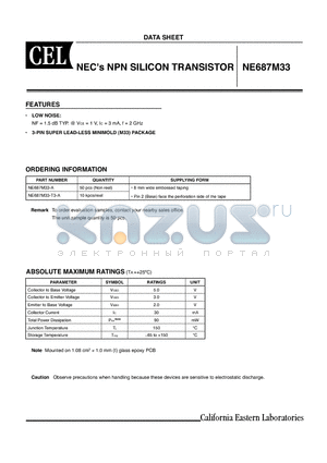 NE687M33 datasheet - NECs NPN SILICON TRANSISTOR
