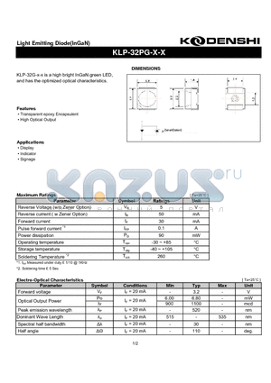 KLP-32PG datasheet - Light Emitting Diode(InGaN)