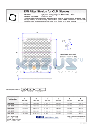 QSB-40-01 datasheet - EMI Filter Shields for QLM Sleeves