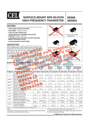 NE68818-T1-A datasheet - SURFACE MOUNT NPN SILICON HIGH FREQUENCY TRANSISTOR