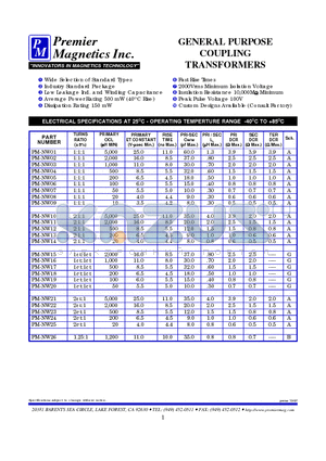 PM-NW04 datasheet - GENERAL PURPOSE COUPLING TRANSFORMERS