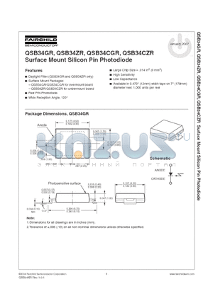 QSB34GR datasheet - Surface Mount Silicon Pin Photodiode