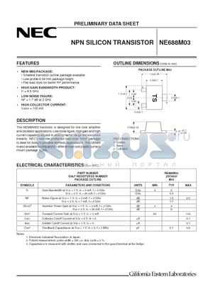 NE688M03 datasheet - NPN SILICON TRANSISTOR