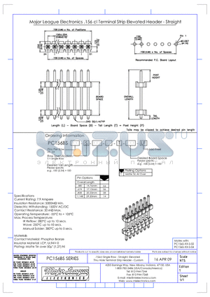 PC156BS datasheet - .156cl Single Row-Straight, Elevated Thru Hole Terminal Strip-Header-Custom