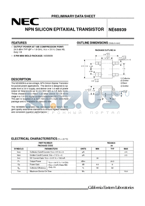 NE68939 datasheet - NPN SILICON EPITAXIAL TRANSISTOR