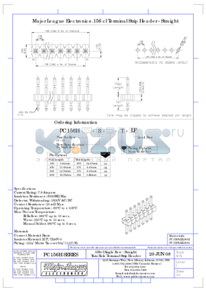 PC156H datasheet - .156cl Single Row-Straight Thru Hole Terminal Strip Header