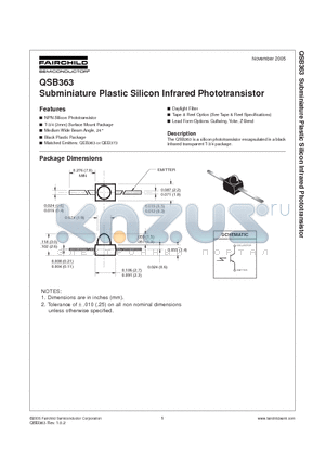 QSB363 datasheet - Subminiature Plastic Silicon Infrared Phototransistor