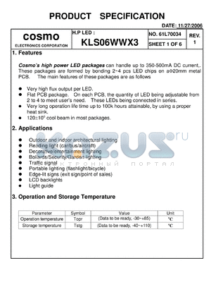 KLS06WWX3 datasheet - Cosmos high power LED packages can handle up to 350-500mA DC current