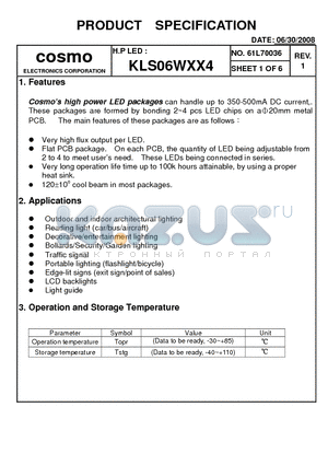 KLS06WXX4 datasheet - Cosmos high power LED packages can handle up to 350-500mA DC current