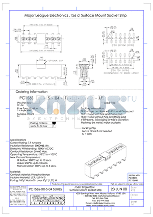 PC156S-04 datasheet - .156cl Single Row Surface Mount Socket Strip