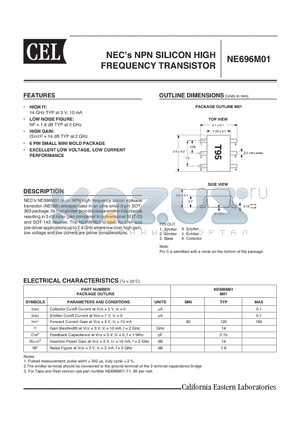 NE696M01 datasheet - NPN SILICON HIGH FREQUENCY TRANSISTOR