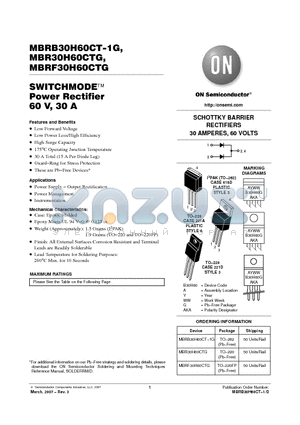 MBR30H60CTG datasheet - SWITCHMODE Power Rectifier 60 V, 30 A