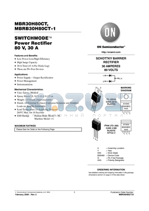 MBR30H80CTG datasheet - SWITCHMODE Power Rectifier 80 V, 30 A