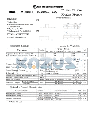 PC15012 datasheet - DIODE MODULE 150A/1200 to 1600V