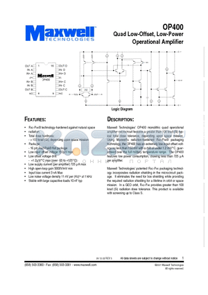 OP400 datasheet - Quad Low-Offset, Low-Power Operational Amplifier