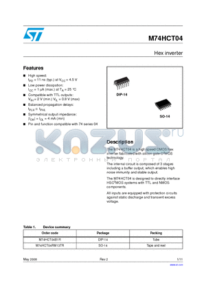 M74HCT04B1R datasheet - Hex inverter