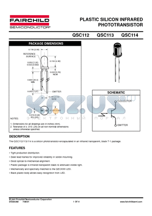 QSC112 datasheet - PLASTIC SILICON INFRARED PHOTOTRANSISTOR