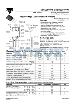 MBR30H90PT datasheet - High-Voltage Dual Schottky Rectifiers