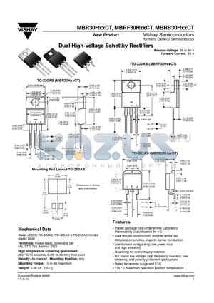 MBR30HXXCT datasheet - Dual High-Voltage Schottky Rectifiers