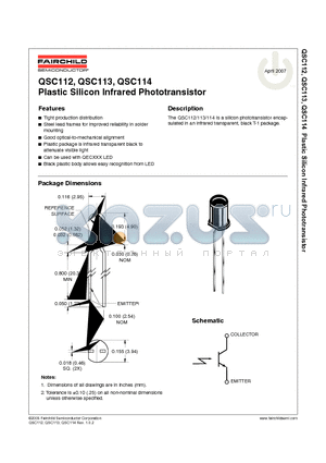 QSC114 datasheet - Plastic Silicon Infrared Phototransistor