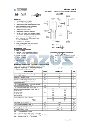 MBR30L120CT datasheet - 30.0AMPS. Low VF Schottky Barrier Rectifiers