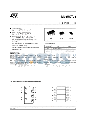 M74HCT04TTR datasheet - HEX INVERTER