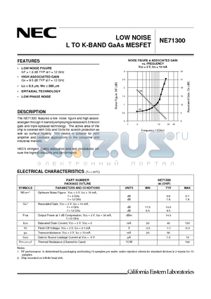 NE71300 datasheet - LOW NOISE L TO K-BAND GaAs MESFET