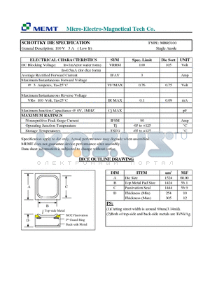 MBR3100 datasheet - 100 V 3 A ( Low Ir) Single Anode