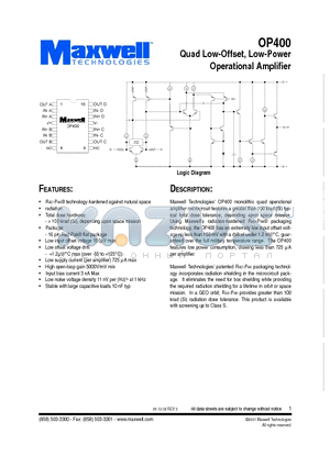 OP400RPFI datasheet - Quad Low-Offset, Low-Power Operational Amplifier