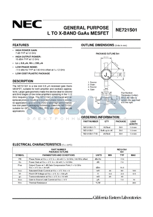 NE721S01-T1 datasheet - GENERAL PURPOSE L TO X-BAND GaAs MESFET