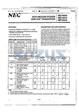 NE74000 datasheet - NPN MEDIUM POWER UHF-VHF TRANSISTOR