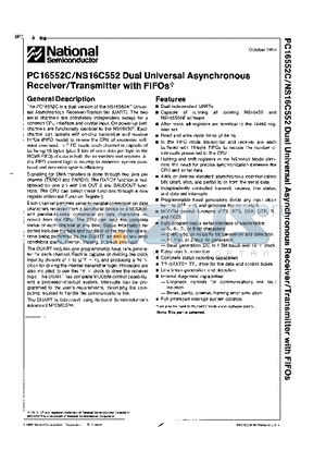 PC16552C datasheet - Dual Universal Asynchronous Receiver/Transmitter with FIFOs