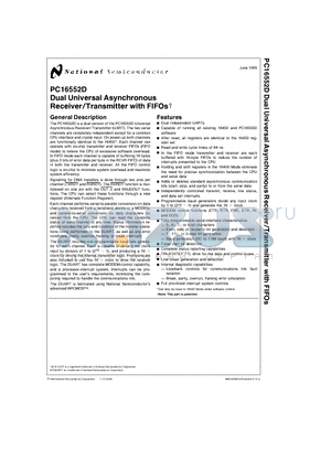 PC16552D datasheet - Dual Universal Asynchronous Receiver/Transmitter with FIFOs