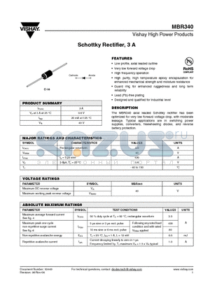 MBR340 datasheet - Schottky Rectifier, 3 A