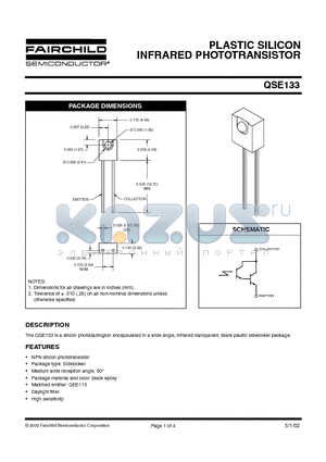 QSE133 datasheet - PLASTIC SILICON INFRARED PHOTOTRANSISTOR