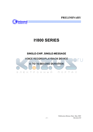 I1806X datasheet - SINGLE-CHIP, SINGLE-MESSAGE VOICE RECORD/PLAYBACK DEVICE 6- TO 16-SECOND DURATION