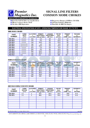 PM-SF01 datasheet - SIGNAL LINE FILTERS COMMON MODE CHOKES