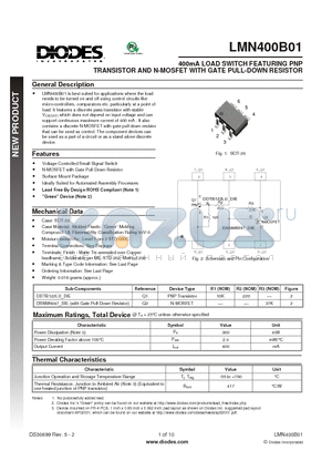 LMN400B01 datasheet - 400mA LOAD SWITCH FEATURING PNP TRANSISTOR AND N-MOSFET WITH GATE PULL-DOWN RESISTOR