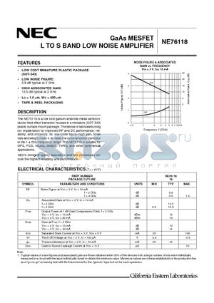 NE76118_00 datasheet - GaAs MESFET L TO S BAND LOW NOISE AMPLIFIER