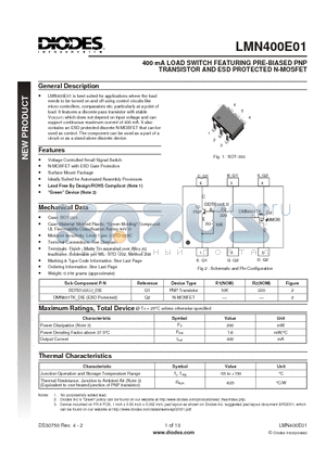 LMN400E01 datasheet - 400 mA LOAD SWITCH FEATURING PRE-BIASED PNP TRANSISTOR AND ESD PROTECTED N-MOSFET