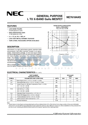 NE76184A-SL datasheet - GENERAL PURPOSE L TO X-BAND GaAs MESFET