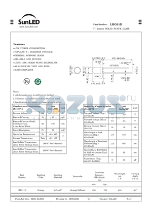 LMO11D datasheet - T-1 (3mm) SOLID STATE LAMP