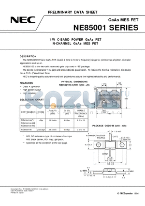 NE85001 datasheet - 1 W C-BAND POWER GaAs FET N-CHANNEL GaAs MES FET