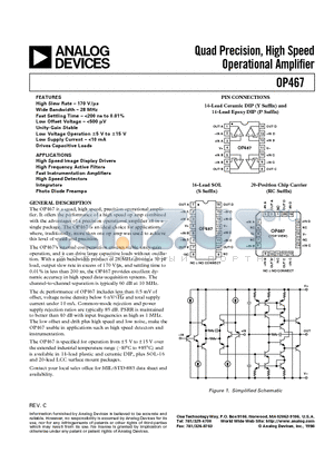 OP467AY/883 datasheet - Quad Precision, High Speed Operational Amplifier