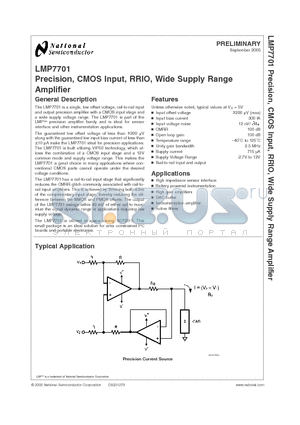 LMP7701MFX datasheet - Precision, CMOS Input, RRIO, Wide Supply Range Amplifier