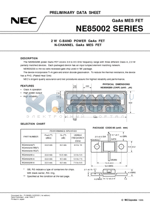 NE8500200-WB datasheet - 2 W C-BAND POWER GaAs FET N-CHANNEL GaAs MES FET