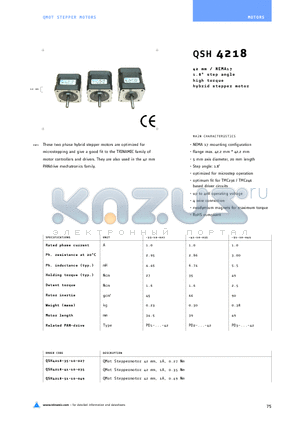 QSH4218 datasheet - 42mm/NEMA17 1.8`stepangle high torque hybrid stepper motor