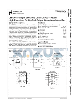 LMP2014SD datasheet - High Precision, Rail-to-Rail Output Operational Amplifier