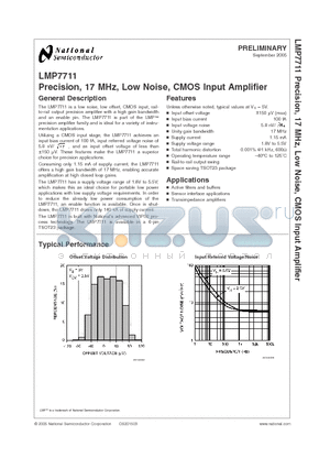 LMP7711MK datasheet - Precision, 17 MHz, Low Noise, CMOS Input Amplifier