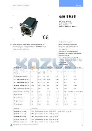 QSH8618 datasheet - 86mm/NEMA34 1.8`stepangle high torque hybrid stepper motor